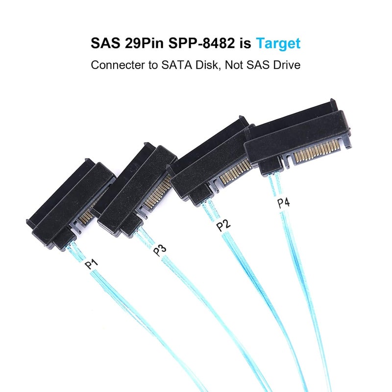 ADCAUDX Mini-SAS to SAS-Cable: 0.5M SFF-8643 to SAS SFF-8643 to SFF-8482 Connector 4X SFF-8482 with SATA Power Adapter Cable (1.6FT) (Pack of 2) - Image 3